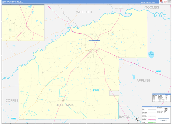 Jeff Davis County, GA Zip Code Wall Map
